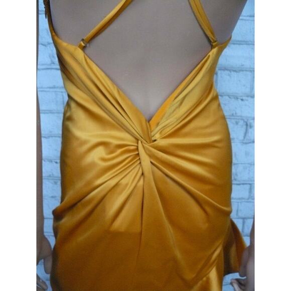 $198 NBD Sunset Golden Yellow That Love Satin Asymmetric Ruffle Gown XS NWT - Picture 11 of 11